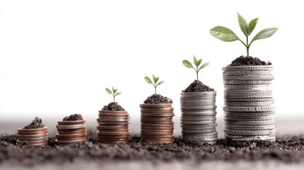 Investment Concept Illustrated Stacked Coins with Vibrant Green Growth, Perfect for Business Presentations and Social Media Campaigns, Inspiring Financial Success.