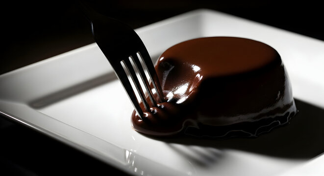 Decadent chocolate dessert with fork on a white plate illustrating food enjoyment - Powered by Adobe