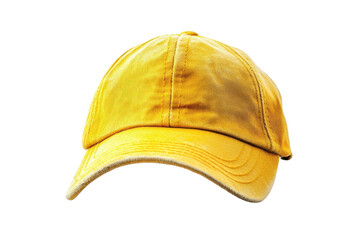 Fototapeta premium Yellow corduroy baseball cap isolated on transparent background. Yellow baseball cap isolated on white background.