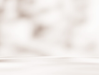 Empty brown cream beige room studio with shadow of leaves for product presentation. Autumn background. Summer tropical backdrop. Cosmetic showroom.