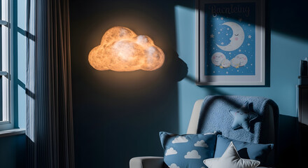 Dreamy Nursery Interior Illuminated By a Glowing Cloud Shaped Light Fixture Design