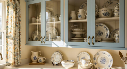 Decorative Ceramic Porcelain Displayed in Glass Cabinet for Interior Design Focus