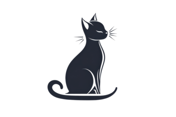 Elegant siamese cat silhouette isolated on transparent background. Cute cat icon sitting with its tail curled clean lines and minimal details isolated on white background.