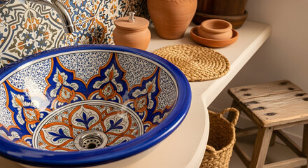 Decorative Ceramic Sink And Rustic Decor Creating A Sense Of Tranquility And Sophistication