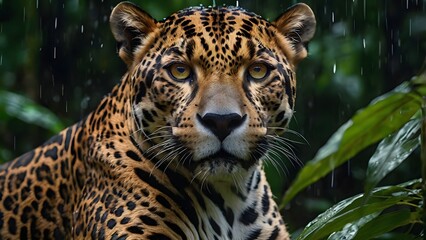 Obraz premium Majestic Jaguar Closeup in the Amazon Rainforest – Stunning Wildlife Photography