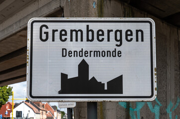 Obraz premium Road sign of the village of Grembergen - Dendermonde, East Flemish Region, Belgium