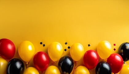 belgian national day celebration background with red black and yellow balloons horizontal banner copy space red yellow black balloons on a yellow background