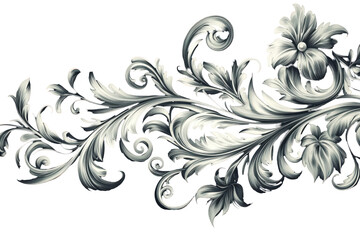 Fototapeta premium Elegant silver scrollwork ornament isolated on transparent background. Beautiful Elegant floral swirls and stunning ornaments design elements for decoration isolated on white background.