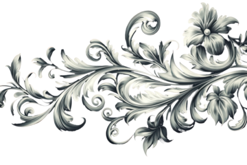 Elegant silver scrollwork ornament isolated on transparent background. Beautiful Elegant floral swirls and stunning ornaments design elements for decoration isolated on white background.