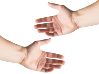 two man Open Hand Palm sideways, as a Sign of Offering, signaling or Asking for Help
