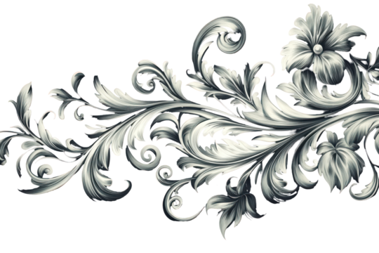 Elegant silver scrollwork ornament isolated on transparent background. Beautiful Elegant floral swirls and stunning ornaments design elements for decoration isolated on white background. - Powered by Adobe