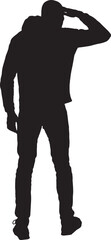 vector,silhouette of   back view of a a man hand on forehead looking away © Curto