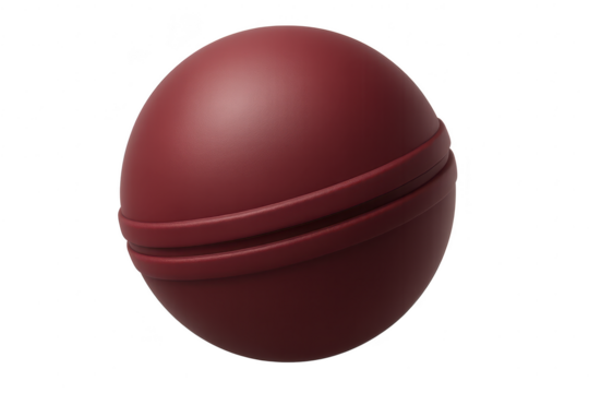 Dark red spherical object with parallel bands, isolated on transparent background