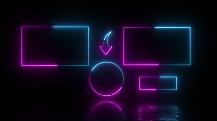 neon youtube outro template with glowing rectangles and circle