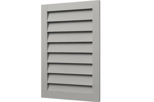 Gray louvered window shutter isolated on transparent background, modern home decor.