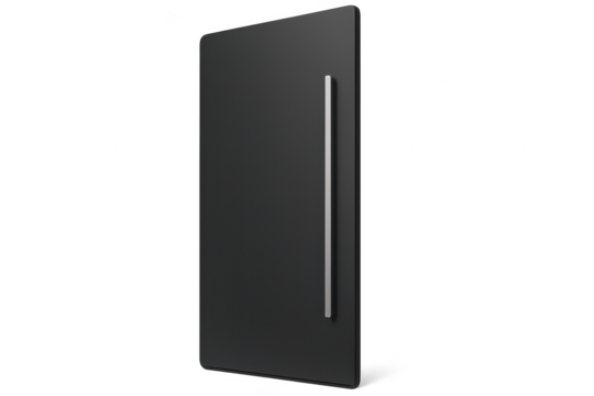 Sleek black modern smart home device with silver detail, isolated on transparent background