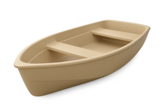 Empty beige plastic dinghy isolated on transparent background, leisure watercraft