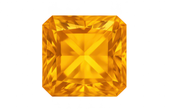 Brilliant golden yellow gemstone isolated on transparent background, jewelry