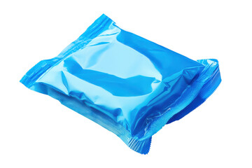 Obraz premium Blue ice packs stacked isolated on transparent background. Blue wet wipes flow pack isolated on white background.