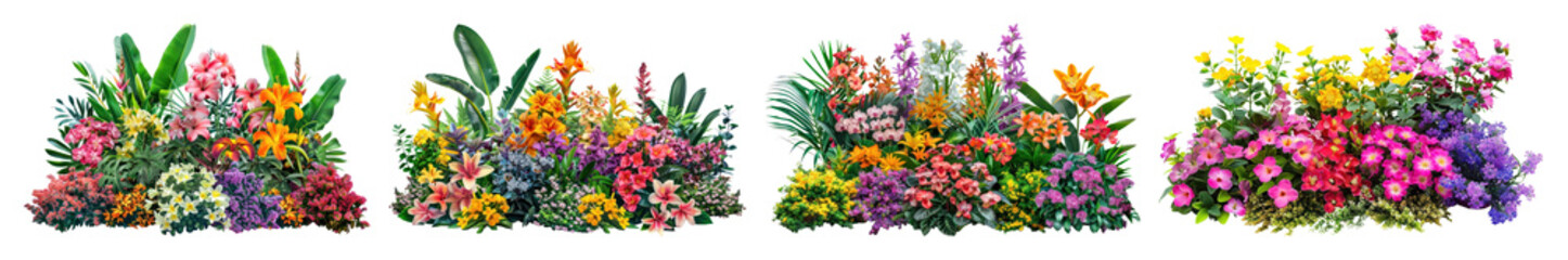 Obraz premium PNG Vibrant floral garden clusters, element set on transparent background