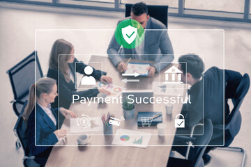 Successful transaction message showing secure payment. Payment confirmed, secured, payment...