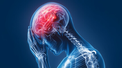 Digital 3D Illustration of a Person with Severe Headache or Migraine