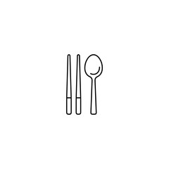 Metal chopsticks and Spoon icon flat vector design.