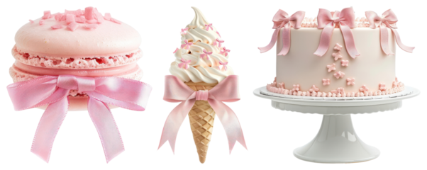PNG Elegant pink dessert trio, element set on transparent background