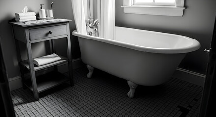 Elegant Bathroom Interior Featuring Antique Clawfoot Tub and Intimate Details