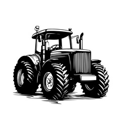 Farm tractor silhouette – rugged agricultural vehicle icon with large wheels, rural machinery vector illustration for farming logo or retro poster design