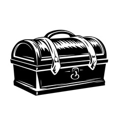 Treasure chest silhouette – vintage pirate loot box icon with lock, adventure game prop vector illustration for logo, tattoo or fantasy map design