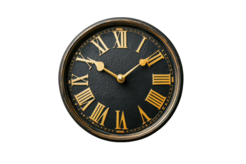 Antique oval clock face with roman numerals isolated on transparent background. Classic wall clock with Roman numerals isolated on white background.