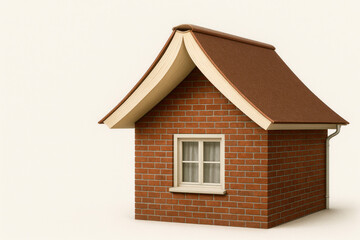 The house is made of brick with a roof in the form of a book. Space for text.