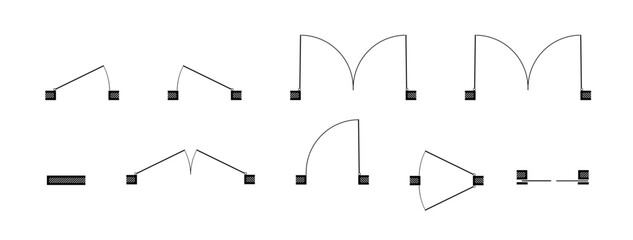 Doors for floor plan top view. Architectural icons for interior project. Construction graphic design element. Vector © YURII
