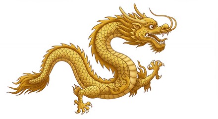 Fototapeta premium Golden dragon illustration isolated on white background for design and decoration purposes