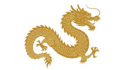 Fototapeta premium Golden dragon illustration isolated on white background for symbolism and design