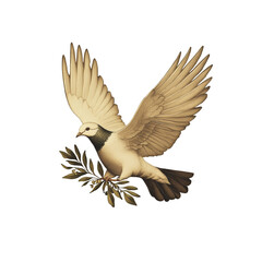 Fototapeta premium A gracefully soaring bird illustrated with intricate details, showcasing its majestic wings and elegant posture while perched on a branch with foliage on transparent background