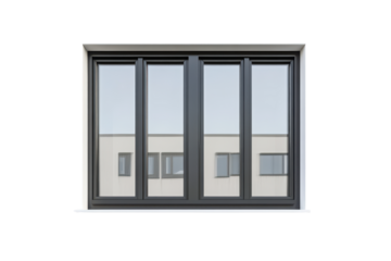 Modern four pane sliding glass window isolated on transparent background. Contemporary window isolated on white background.