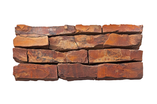 Rough textured red bricks wall isolated on transparent background. Cracked red brick wall isolated on white background. - Powered by Adobe