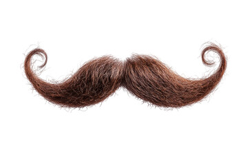 Brown curly handlebar mustache isolated on transparent background. Curly stylish mustache isolated on white background.