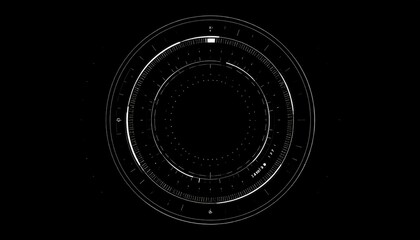 A circular white digital graphic against a black background.