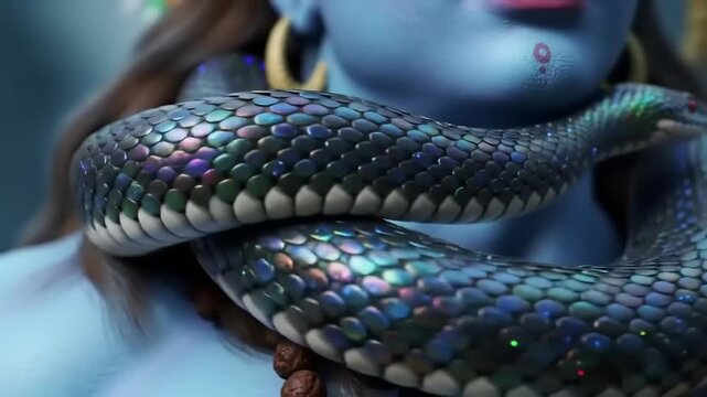 Blue God with Serpent, and Iridescent Scales.