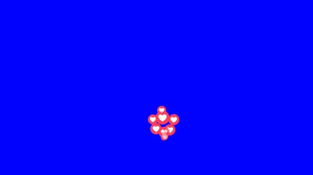 Digital hearts float upwards on vibrant blue background, symbolizing online engagement and positive feedback, perfect for social media campaigns and digital marketing.