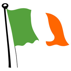 Irish flag waving on a white background