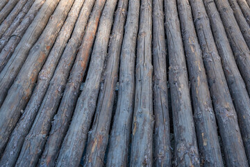 Wooden logs. Wooden texture. Part of wooden bridge.
