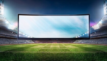 large tv display in an empty stadium ready for event broadcast with space for graphics and messages