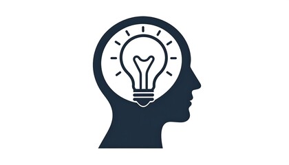 A silhouette profile view of a head with a glowing lightbulb inside, symbolizing innovative thinking and enlightenment.