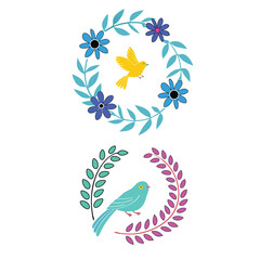 Two Decorative Wreaths with Birds and Flowers nature