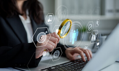 Business teamwork system showing digital communication and performance tracking. Teamwork improves...