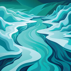Abstract Turquoise River Between Ice Formations arctic